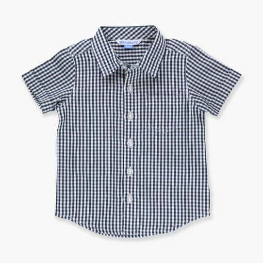 Short Sleeve Button Down Shirt in Navy Gingham