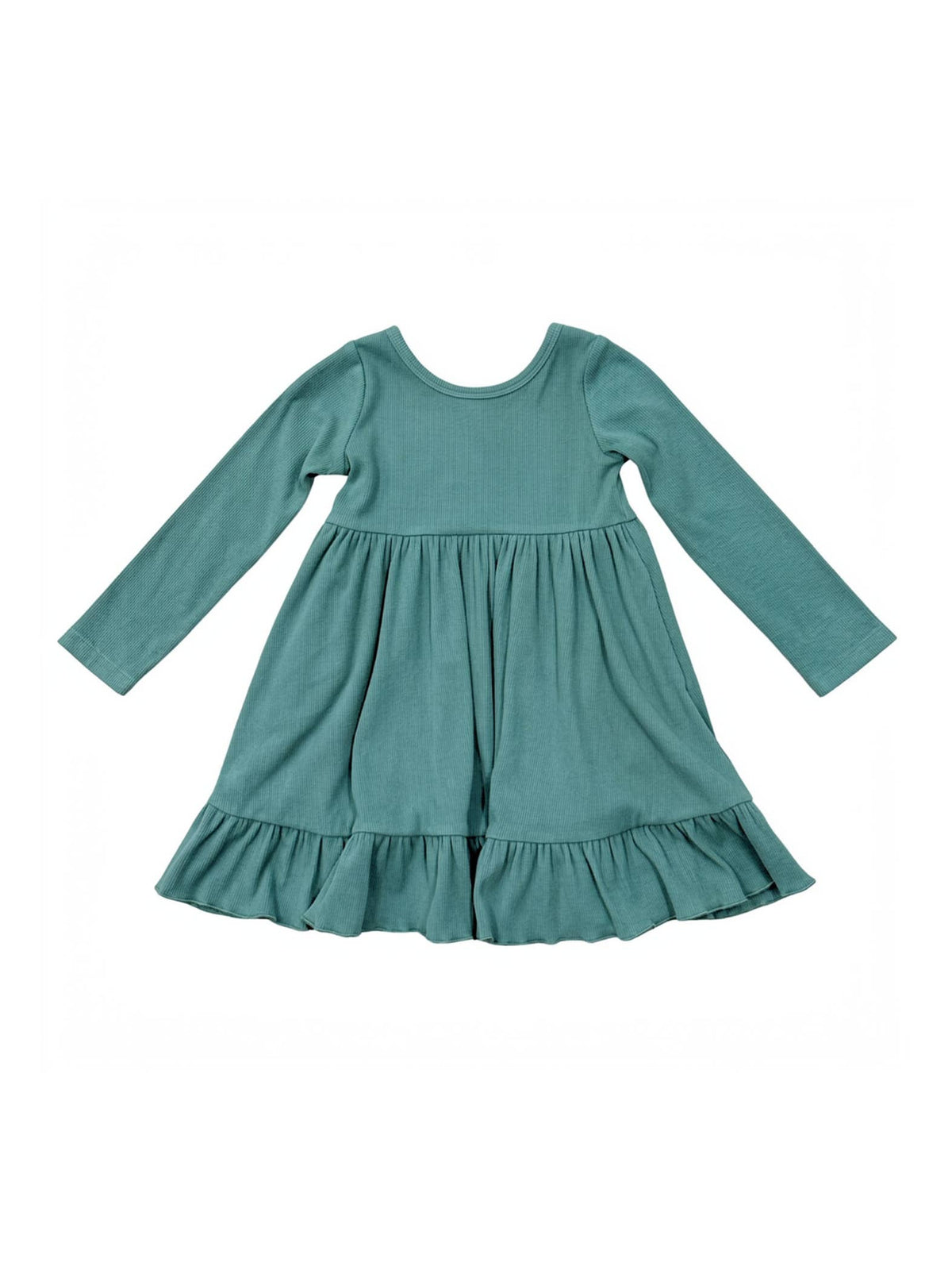 Green Ribbed Long Sleeve Dress