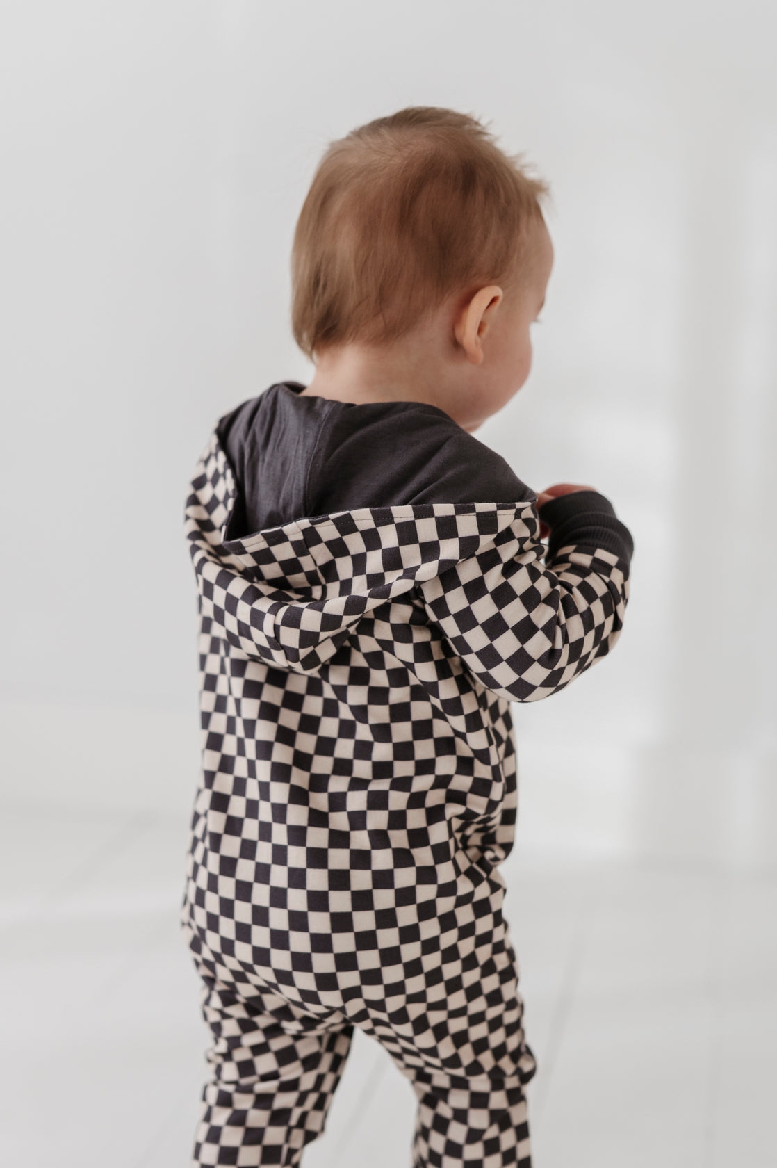 Checkered Hooded Zip Romper