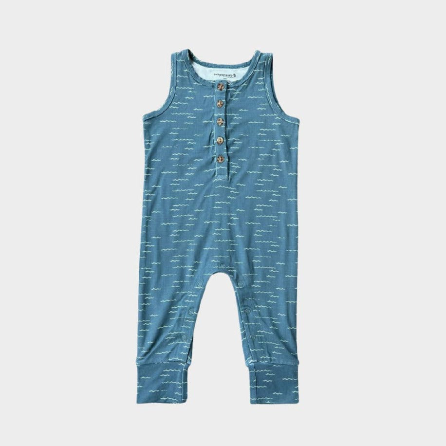 Henley Tank Romper in Waves