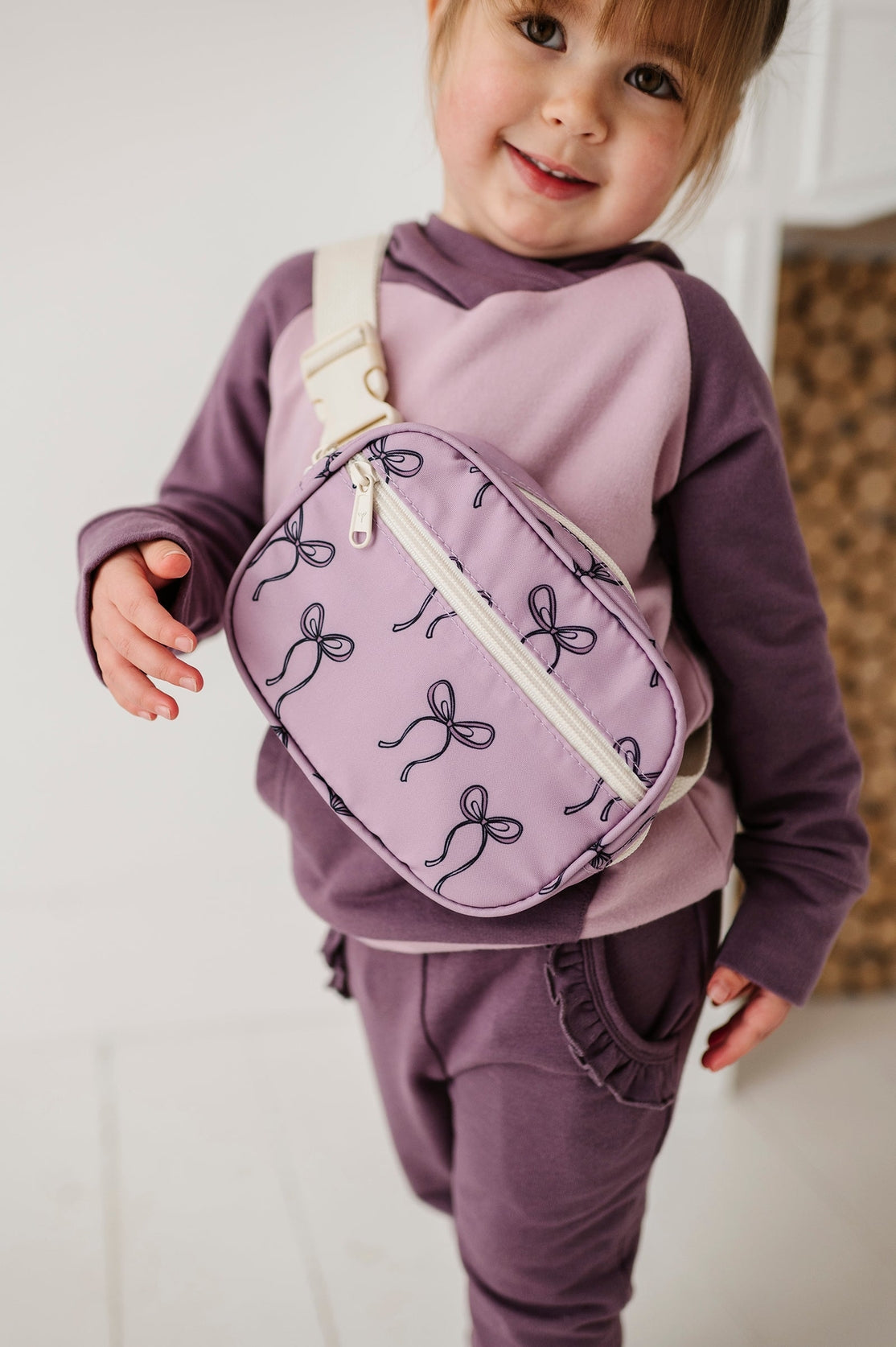 Mini Belt Bag in Purple Bows