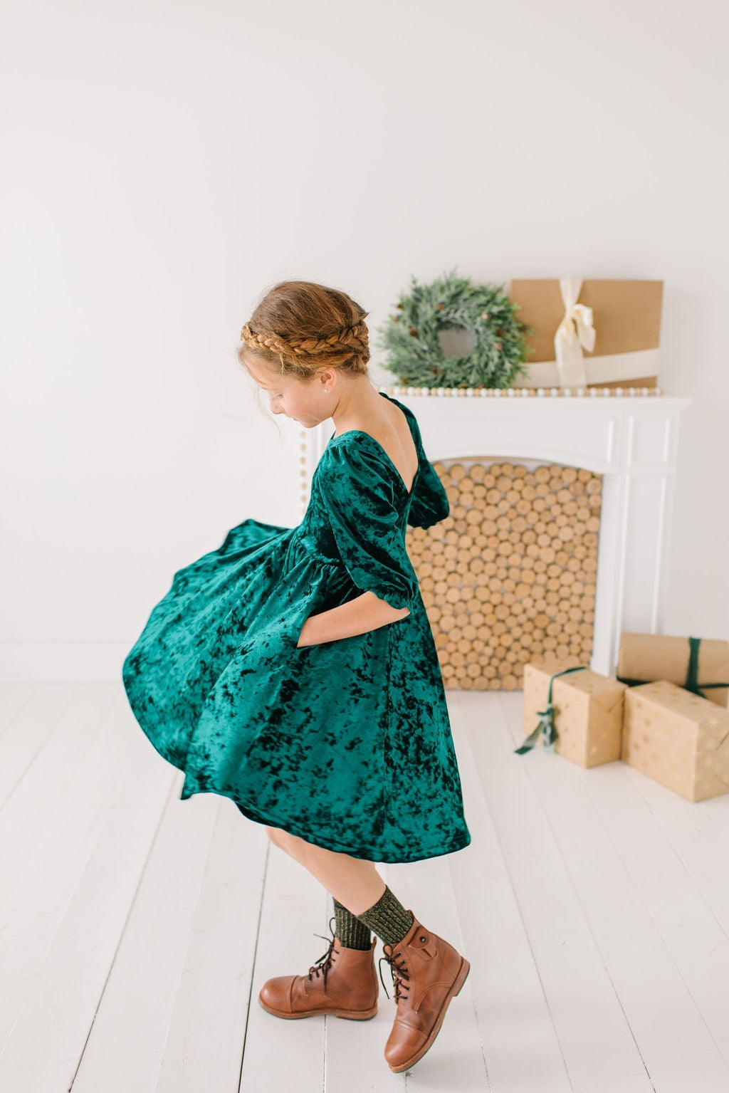 Crushed Green Velvet Dress