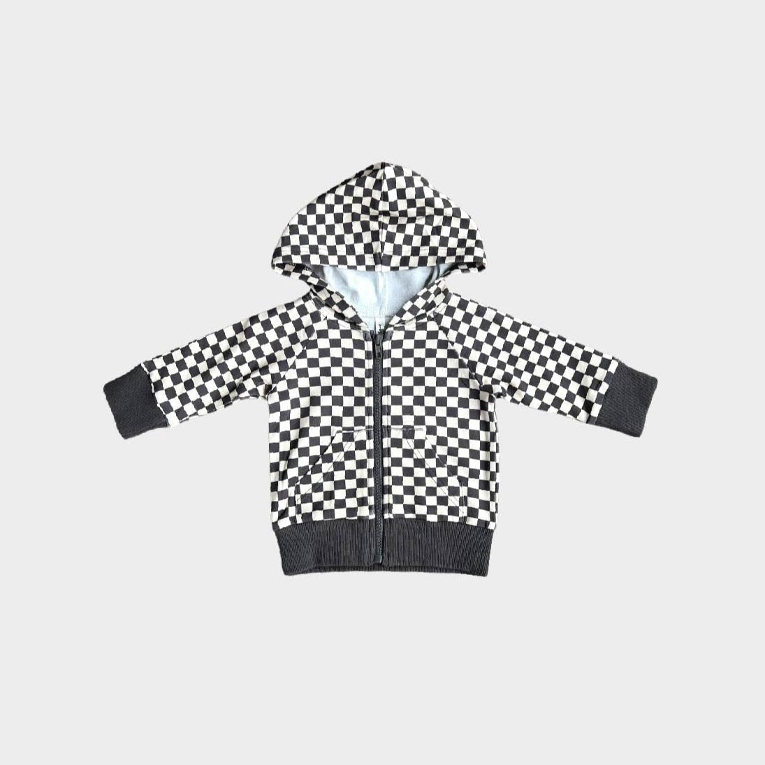 Checkered Hooded Zip Sweatshirt