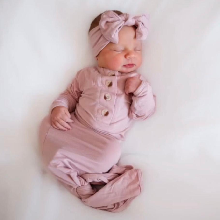 Knotted Gown Set With Buttons