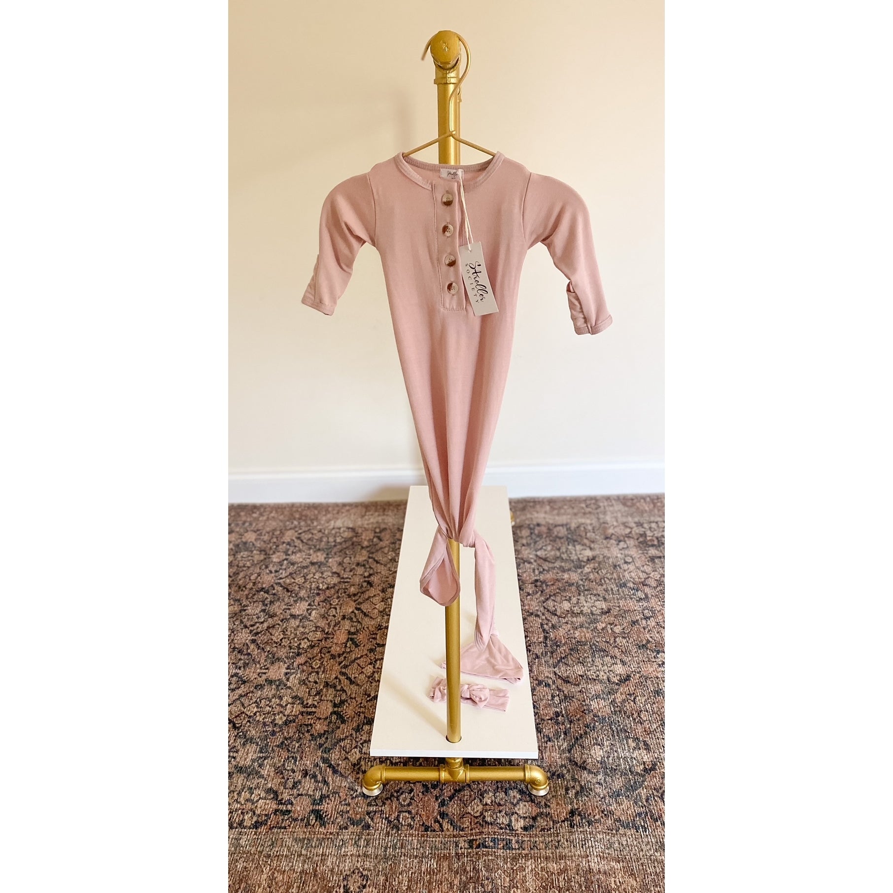 Knotted Gown Set With Buttons
