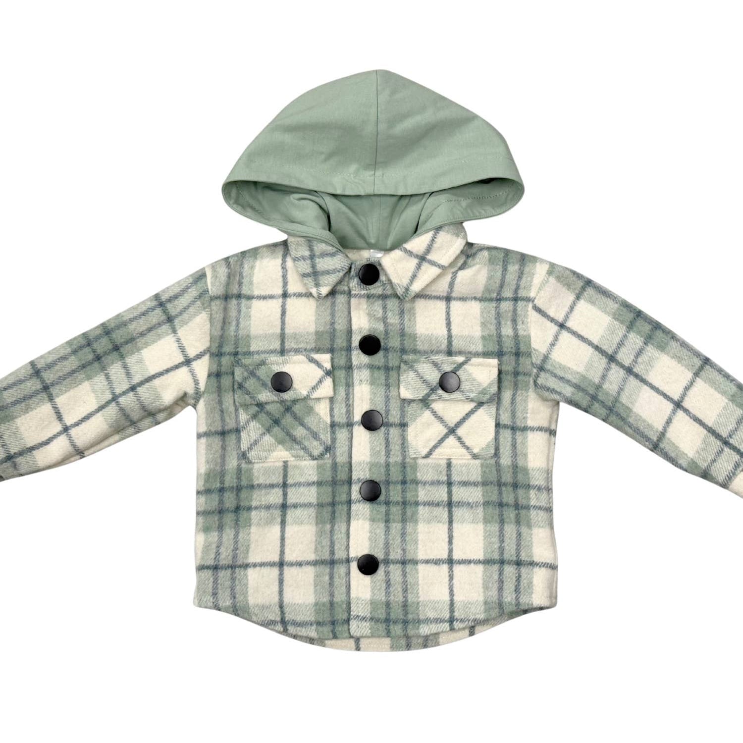Mint Plaid Hooded Shacket