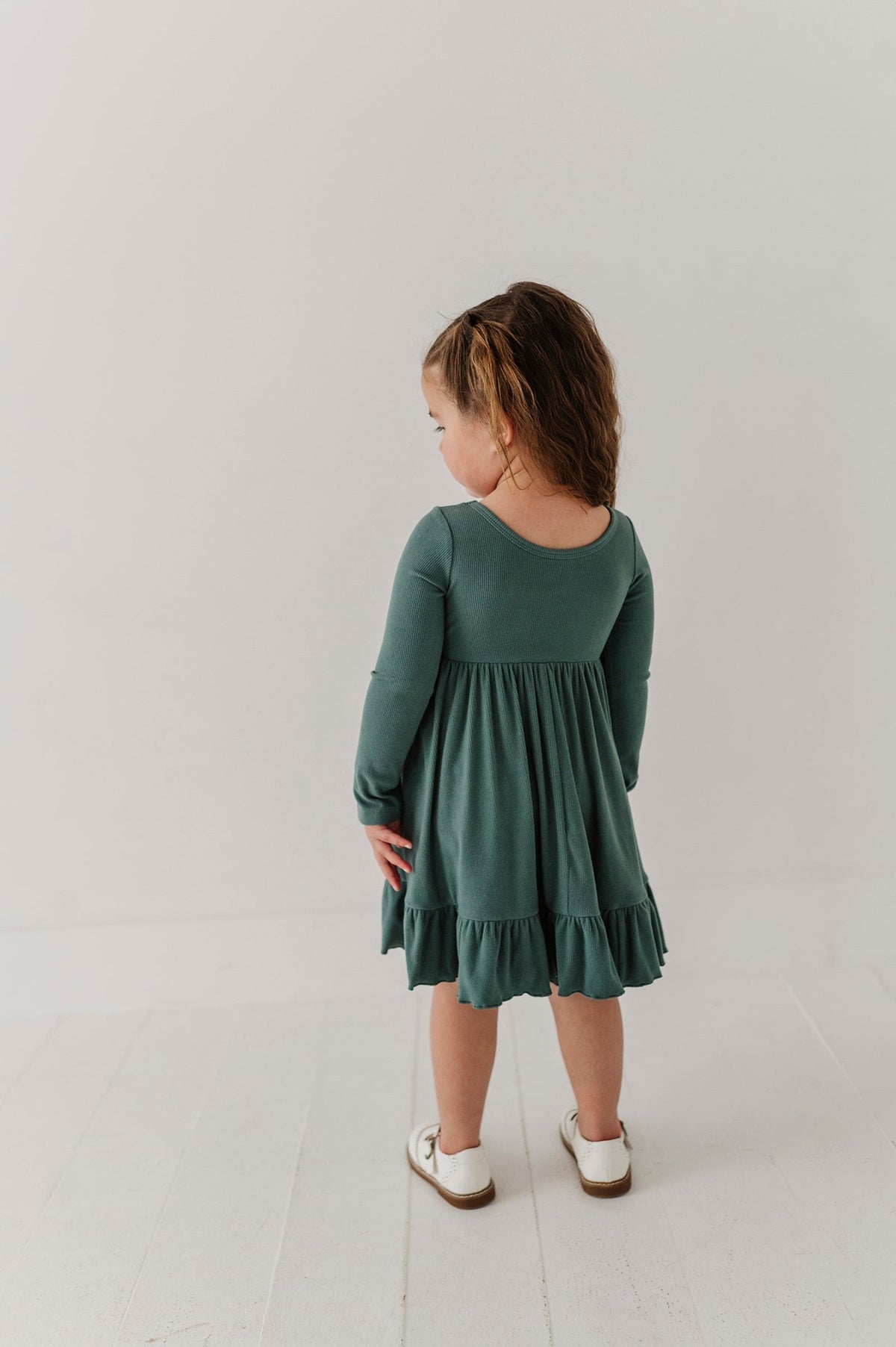 Green Ribbed Long Sleeve Dress