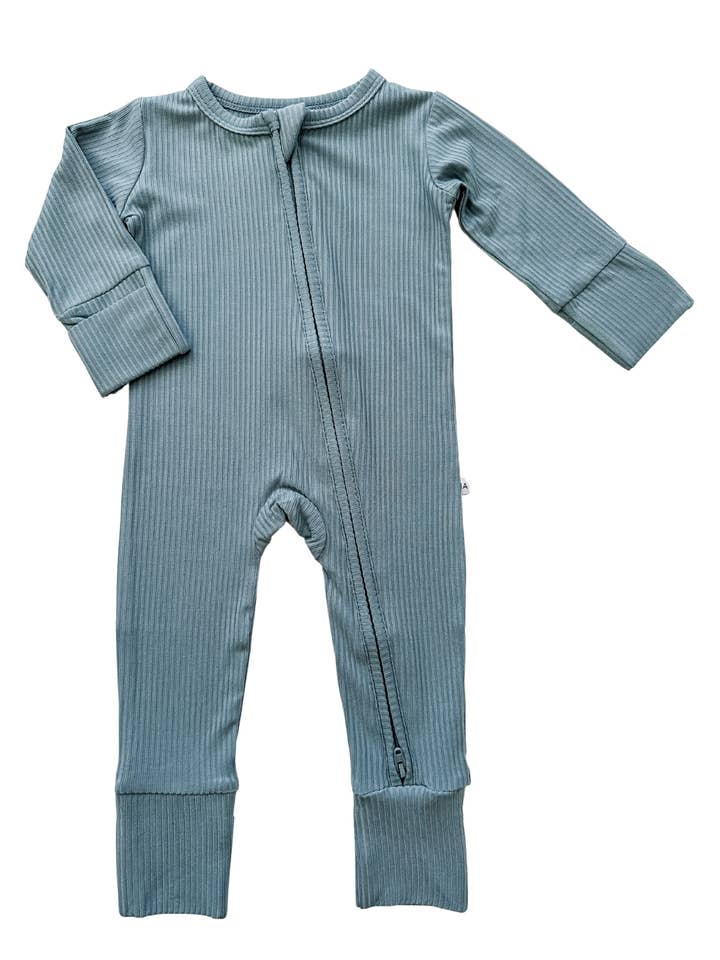 Blue Ribbed Zip Romper