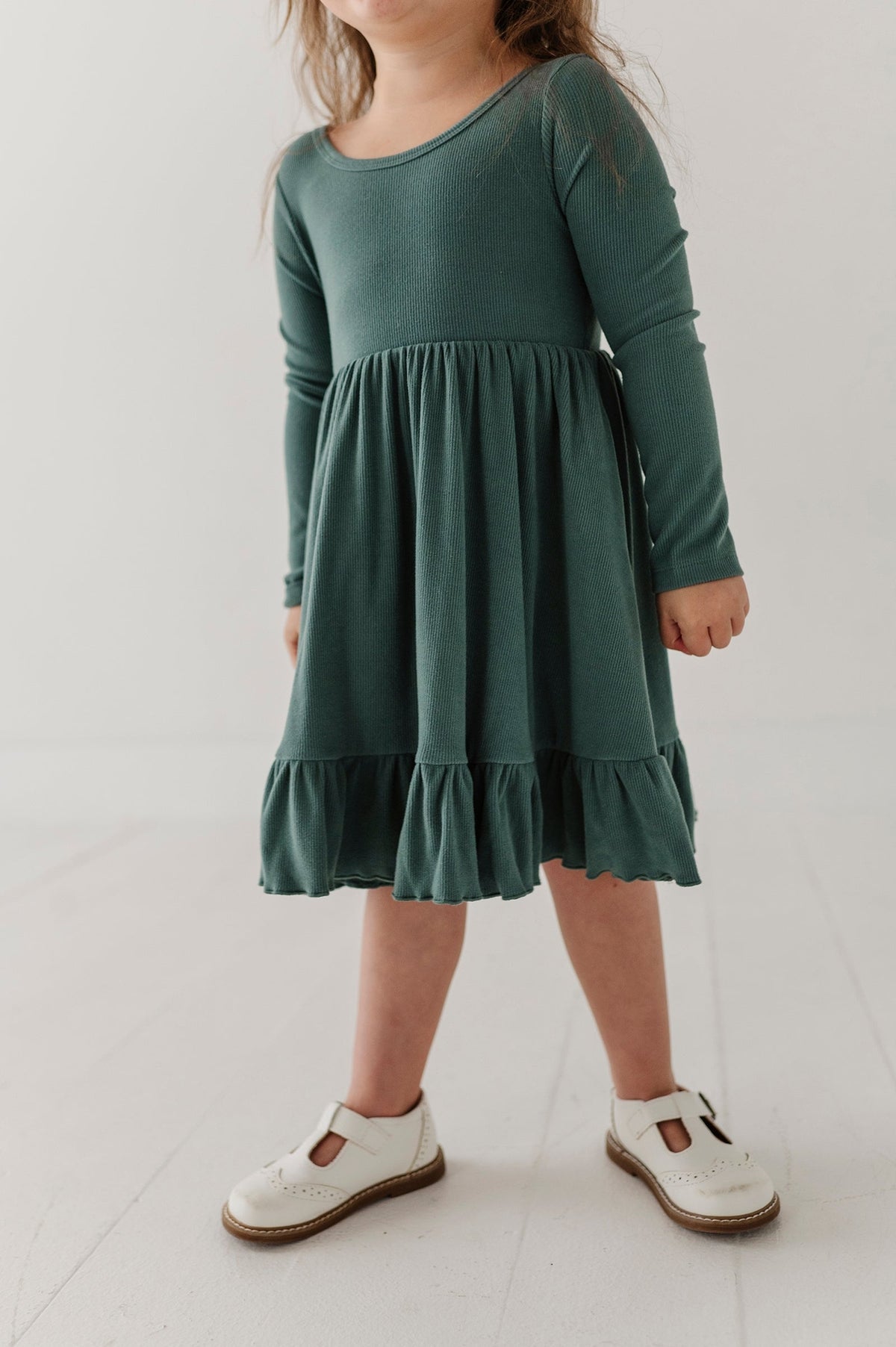 Green Ribbed Long Sleeve Dress