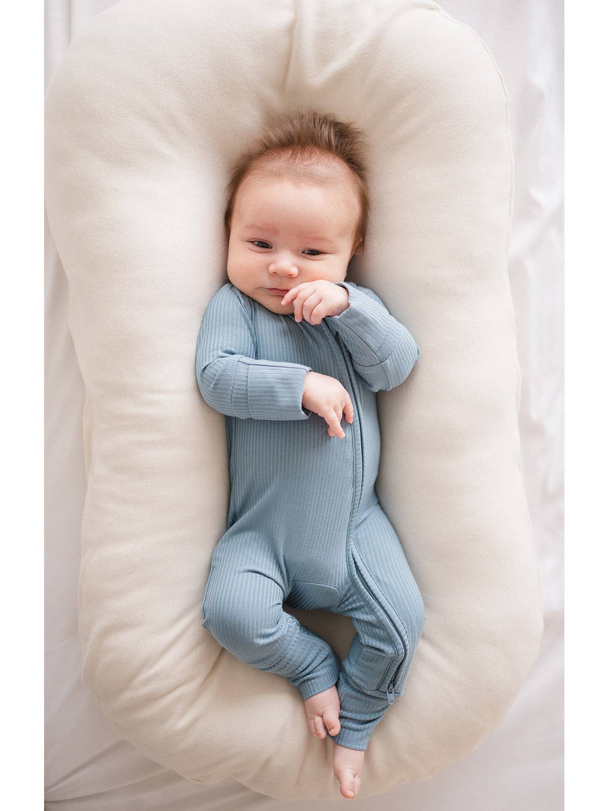 Blue Ribbed Zip Romper