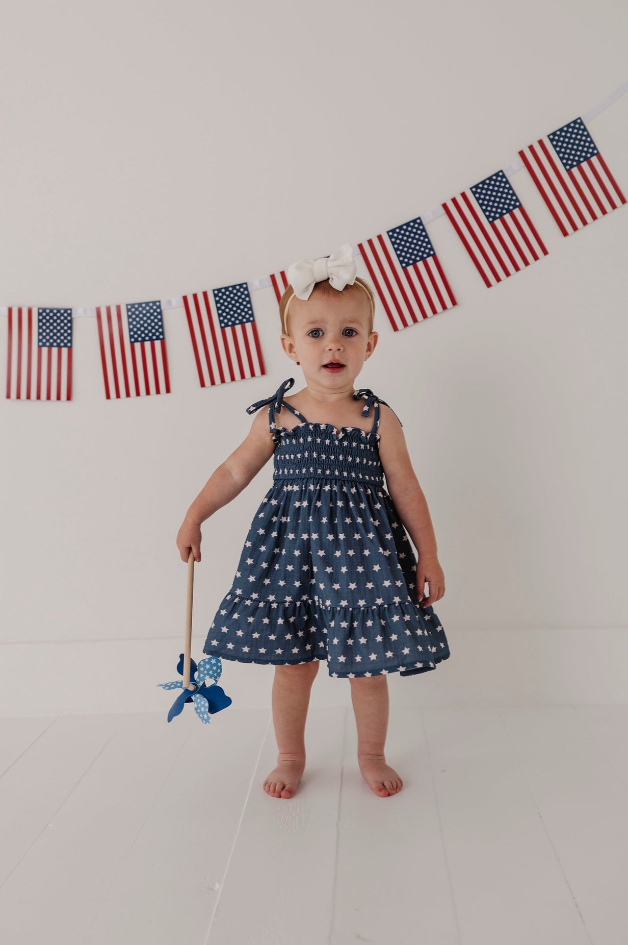 Tiered Dress in Navy Stars